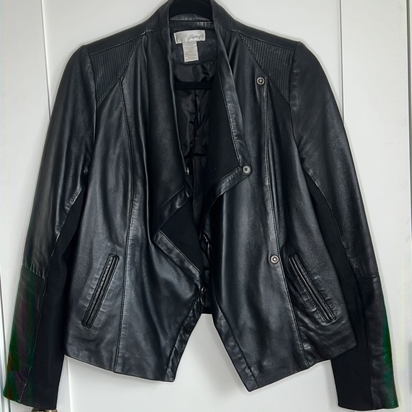 🛍️Black Buttery Soft Leather Asymmetric Zip Jacket L - Picture 4 of 8